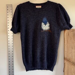 Blue Crew Neck Sweater with Bird Design